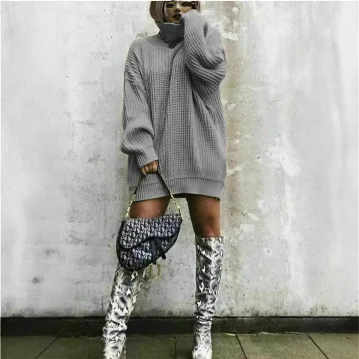 Damen Oversized Strickpullover mit hohem Kragen und Waffelmuster Stalluxe