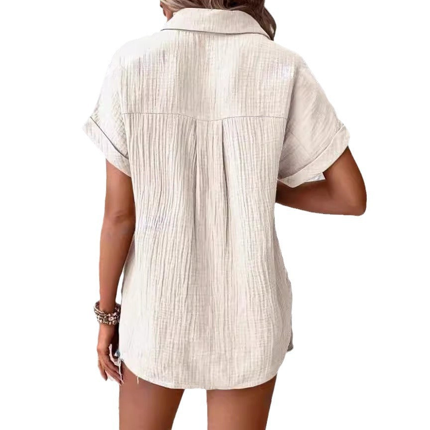 Damen Kurzarm Bluse aus leichter Waffelstruktur Stalluxe
