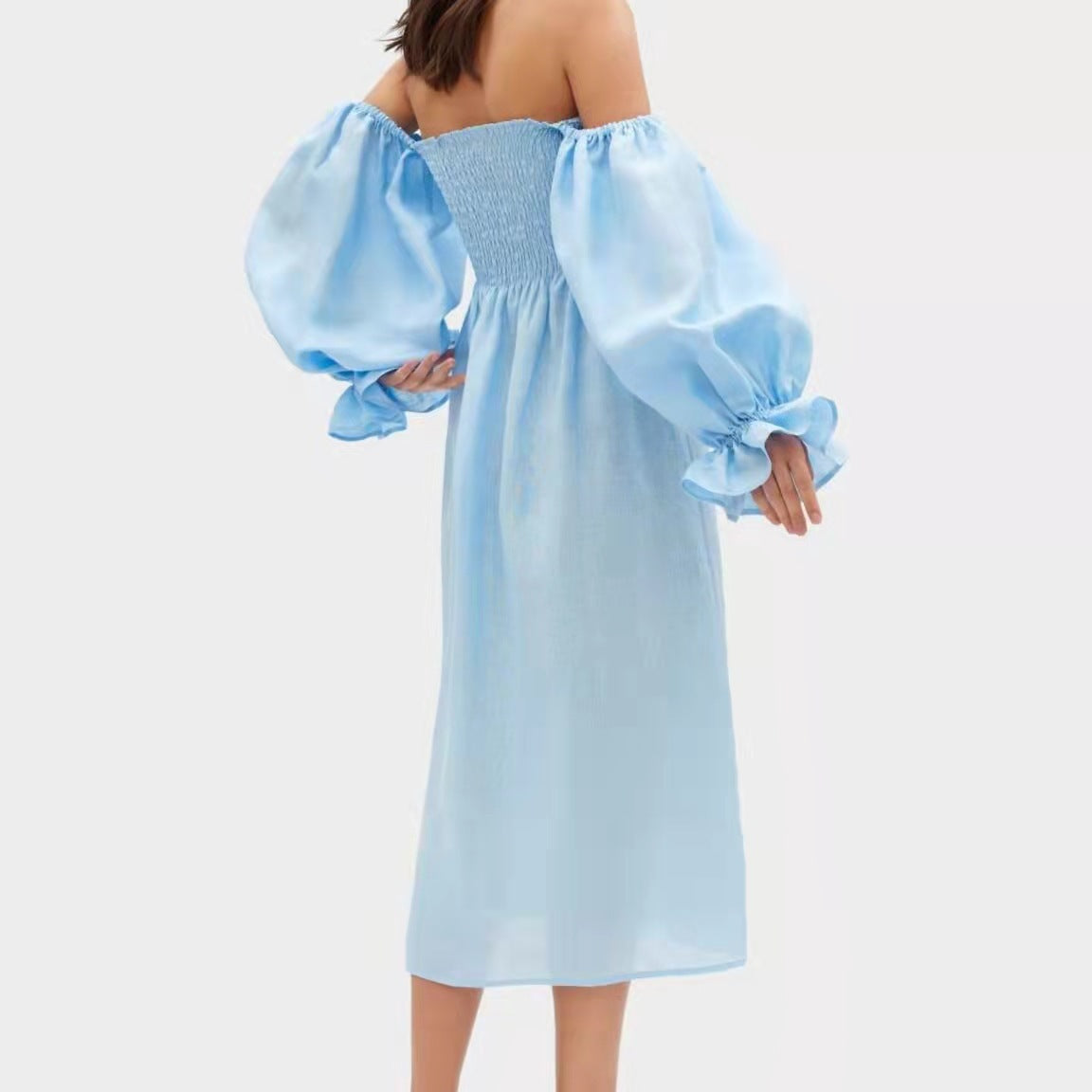 Damen Maxikleid mit voluminösen puffärmeln und elastischem Oberteil Stalluxe