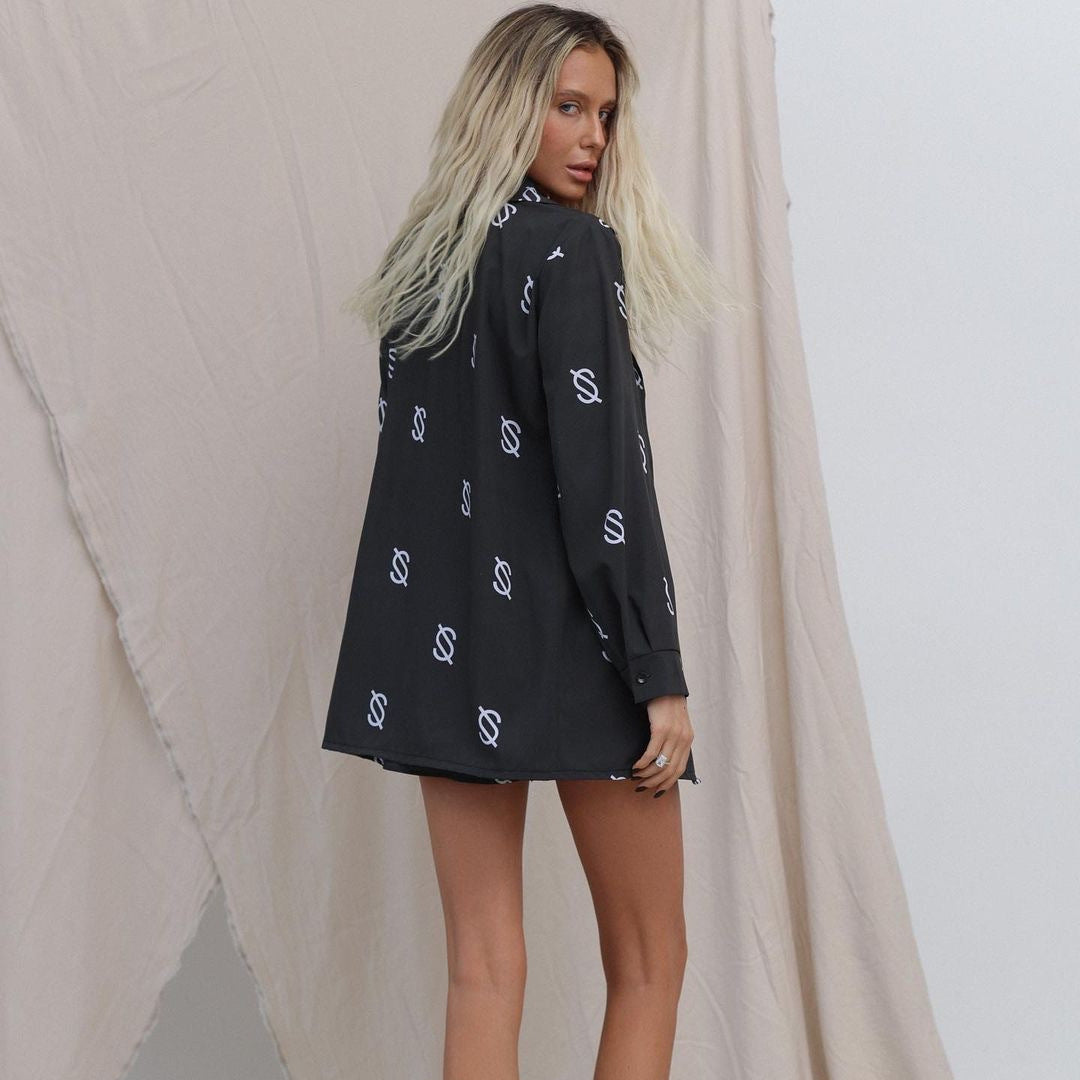 Damen elegante, bedruckte Oversized-Hemdbluse Stalluxe