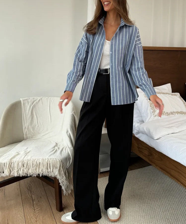 Women's Lightweight Striped Button-Up Shirt Stalluxe