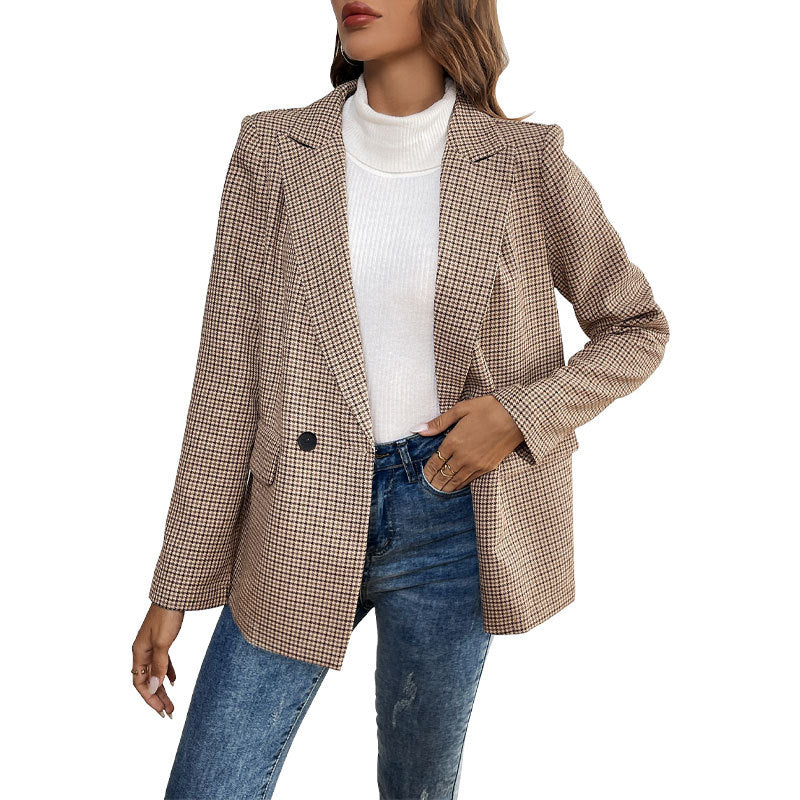 Damen elegante Karo-Blazerjacke Stalluxe