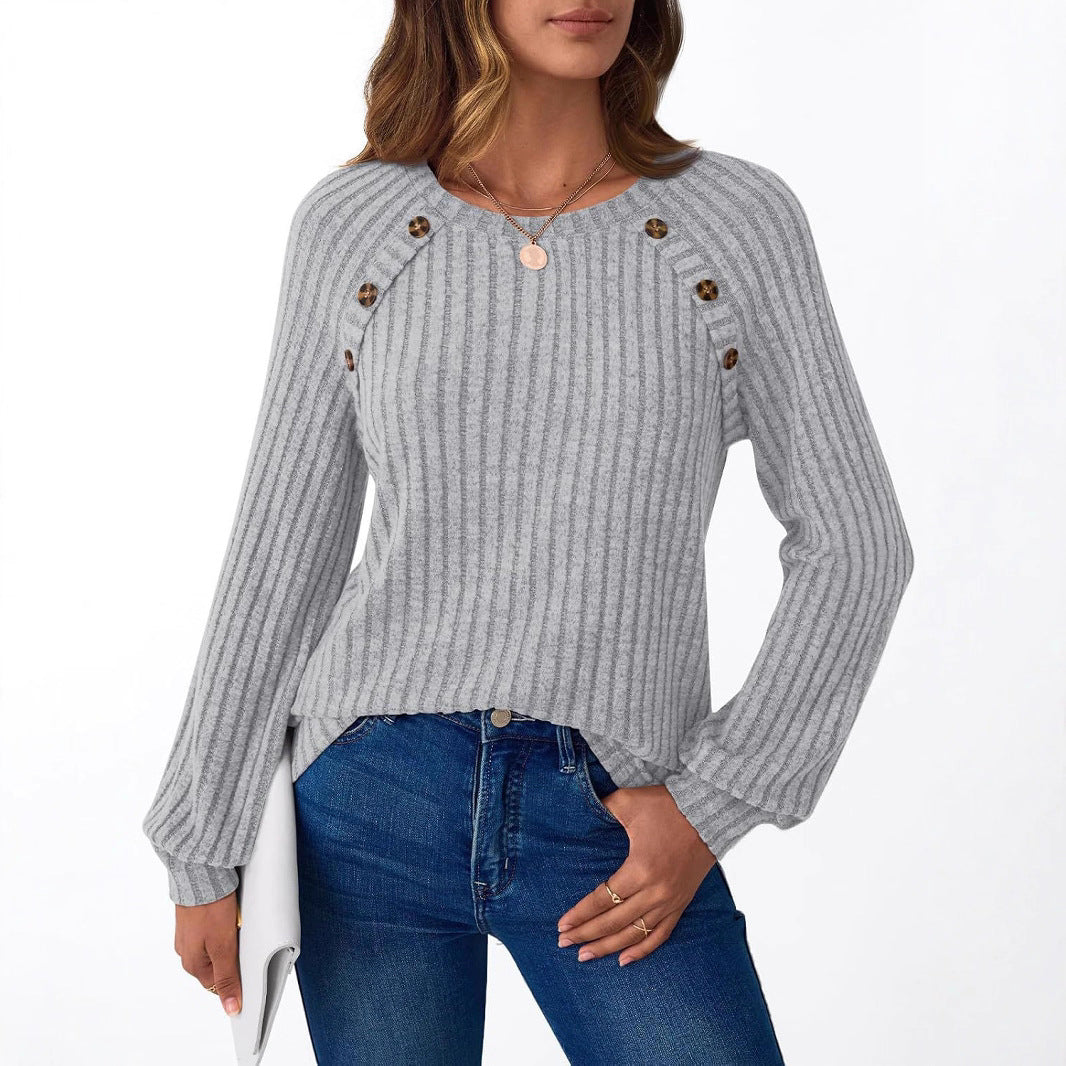 Damen lässiger Strickpullover mit eleganten Knopfdetails Stalluxe