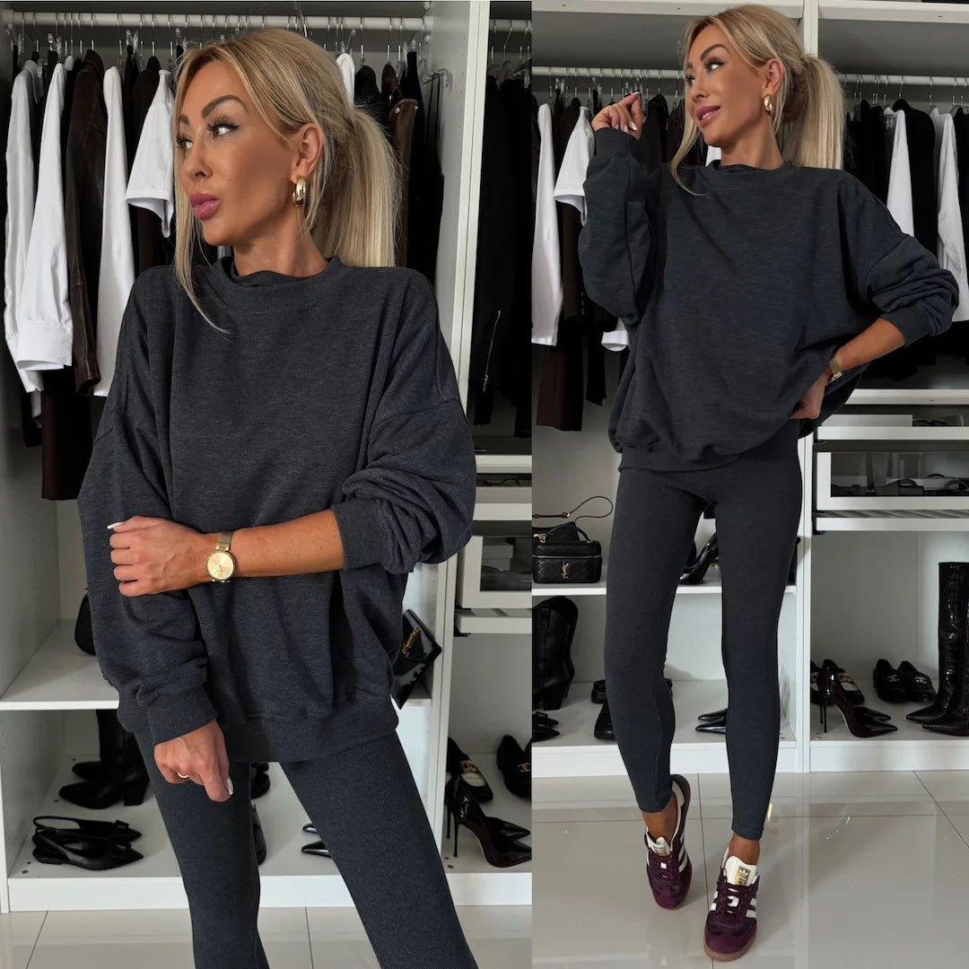 Damen lässiger Oversized Pullover mit modischem Schnitt und bequemen Leggings Stalluxe