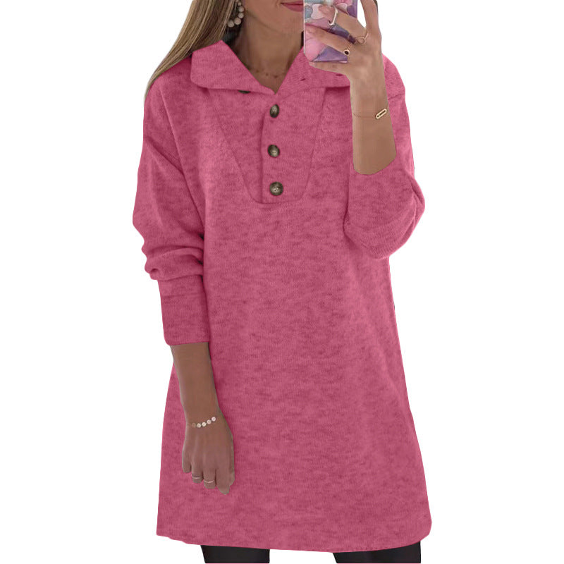 Damen Sweatdress mit Knopfleiste und oversized Kragen Stalluxe