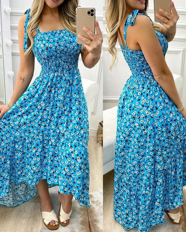 Damen Smocked Floral Maxi Kleid Stalluxe