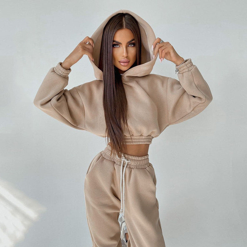 Damen trendiges Sweat-Set mit cropped Oberteil und elastischem Bund Stalluxe