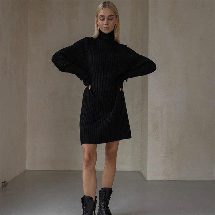 Damen Strickkleid mit hohem Kragen und großen Ärmeln Stalluxe