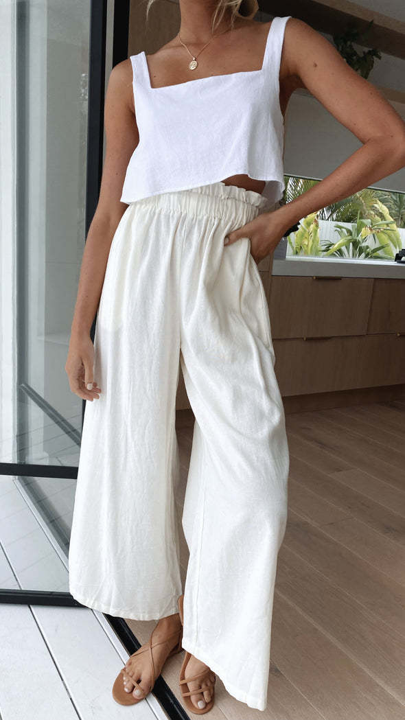Damen Weite Leinenhose mit elastischem Bund und praktischen Taschen Stalluxe