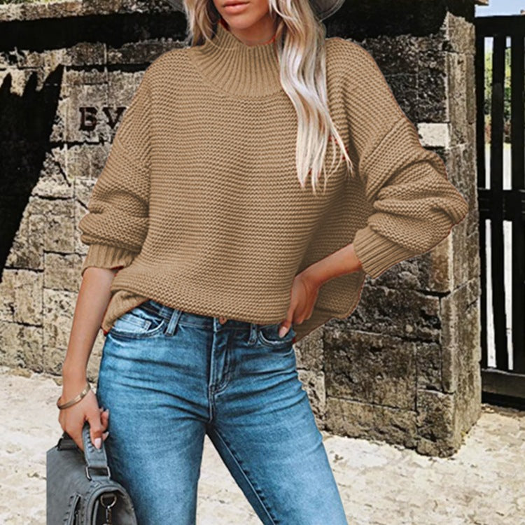 Damen kuscheliger Pullover mit hohem Kragen und strukturiertem Strickmuster Stalluxe