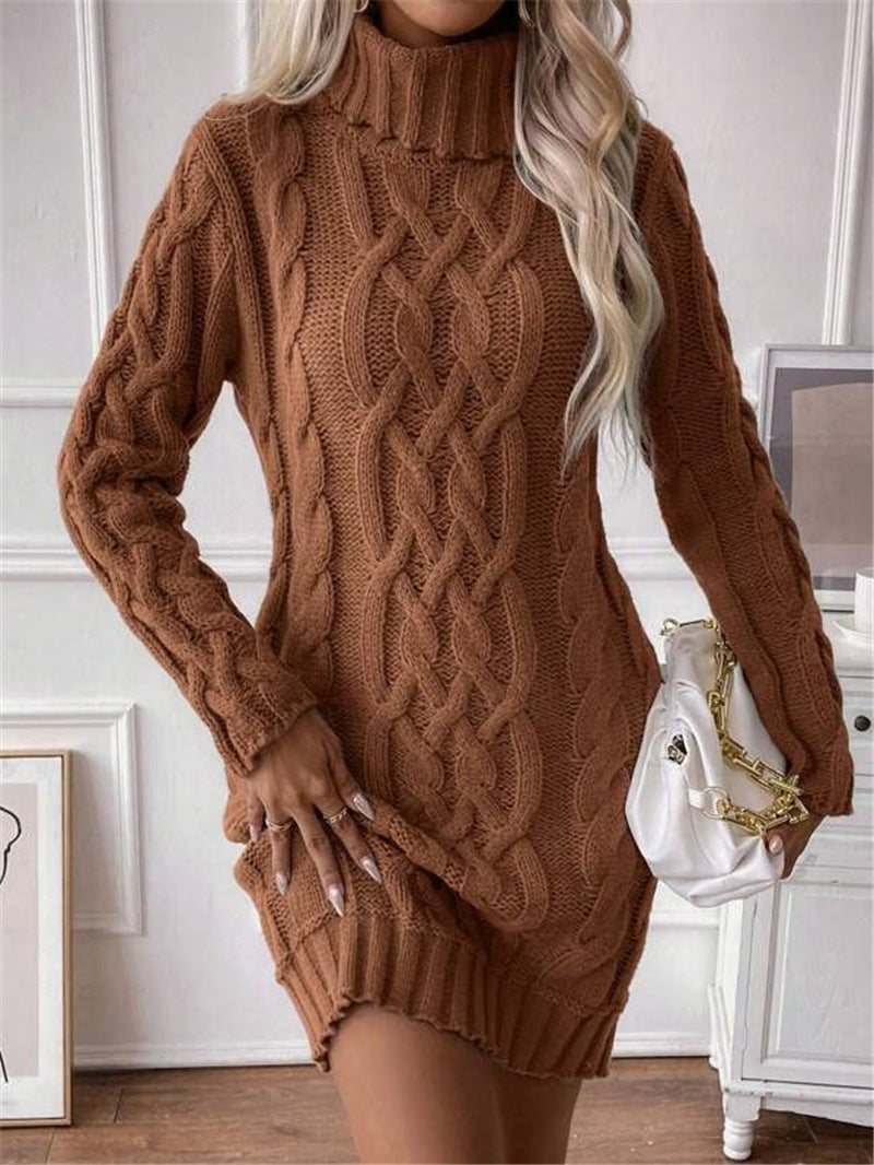 Damen Strickkleid mit hochgeschlossenem Kragen und Zopfmuster Stalluxe