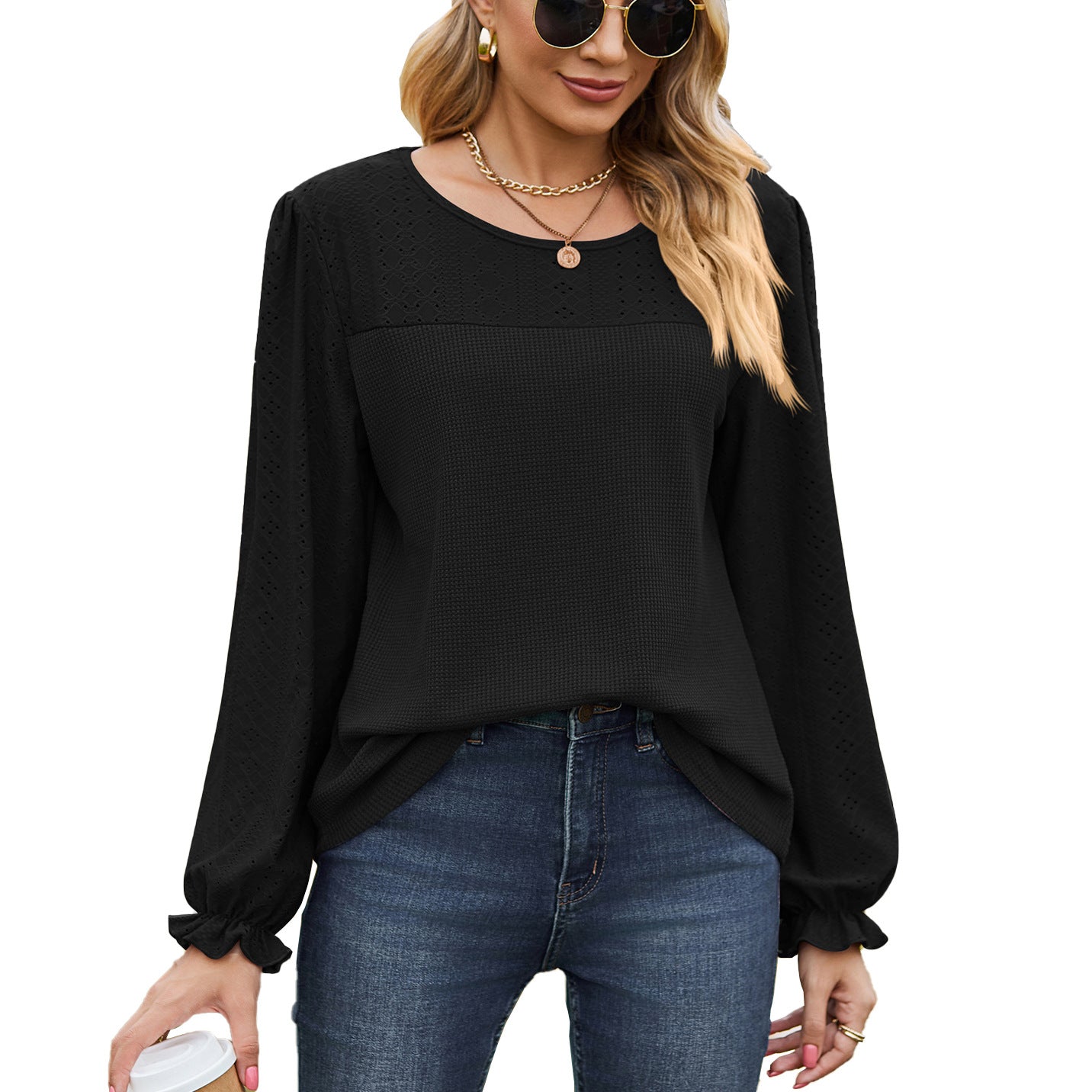 Damen Oberteil mit strukturiertem Design und eleganten Puffärmeln Stalluxe