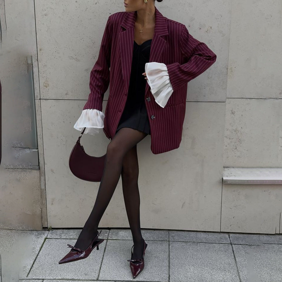 Damen Blazer im eleganten Streifenlook mit voluminösen Ärmeln Stalluxe