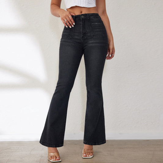 Damen Flared Jeans mit hohem Bund und seitlichen Taschen Stalluxe