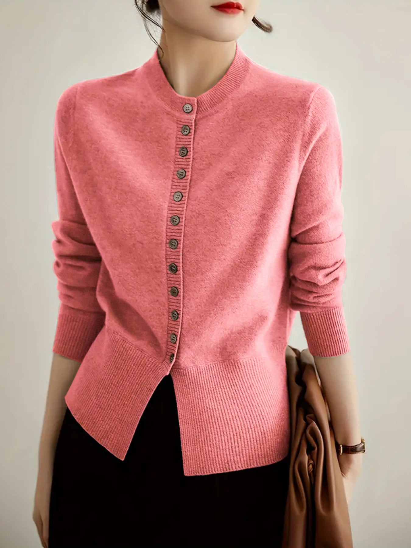 Damen Strickjacke mit feiner Knopfleiste und elegantem Stehkragen Stalluxe