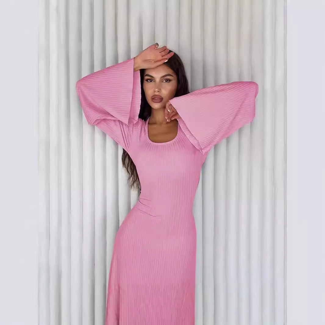 Damen Maxikleid mit langem, weitem Ärmel und elegantem Quadrat-Ausschnitt Stalluxe