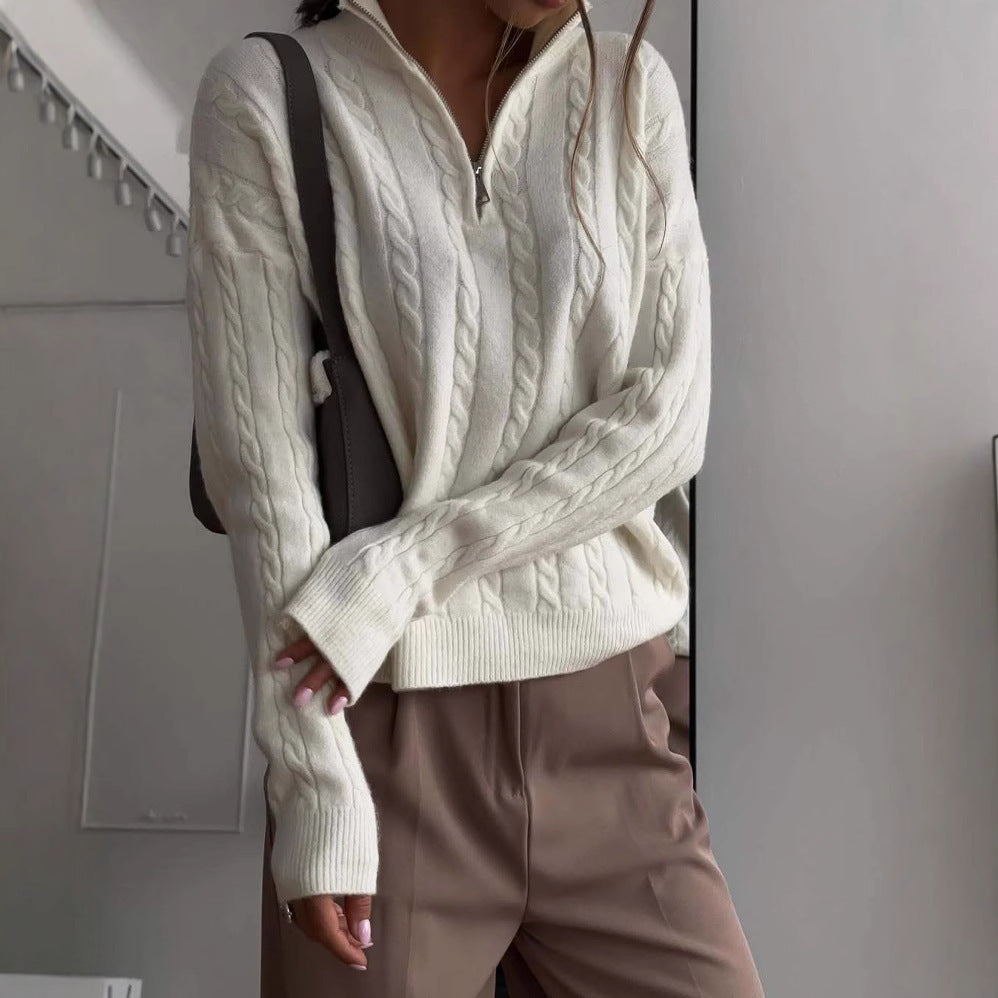 Damen cropped Pullover mit Zopfmuster und Reißverschluss Stalluxe