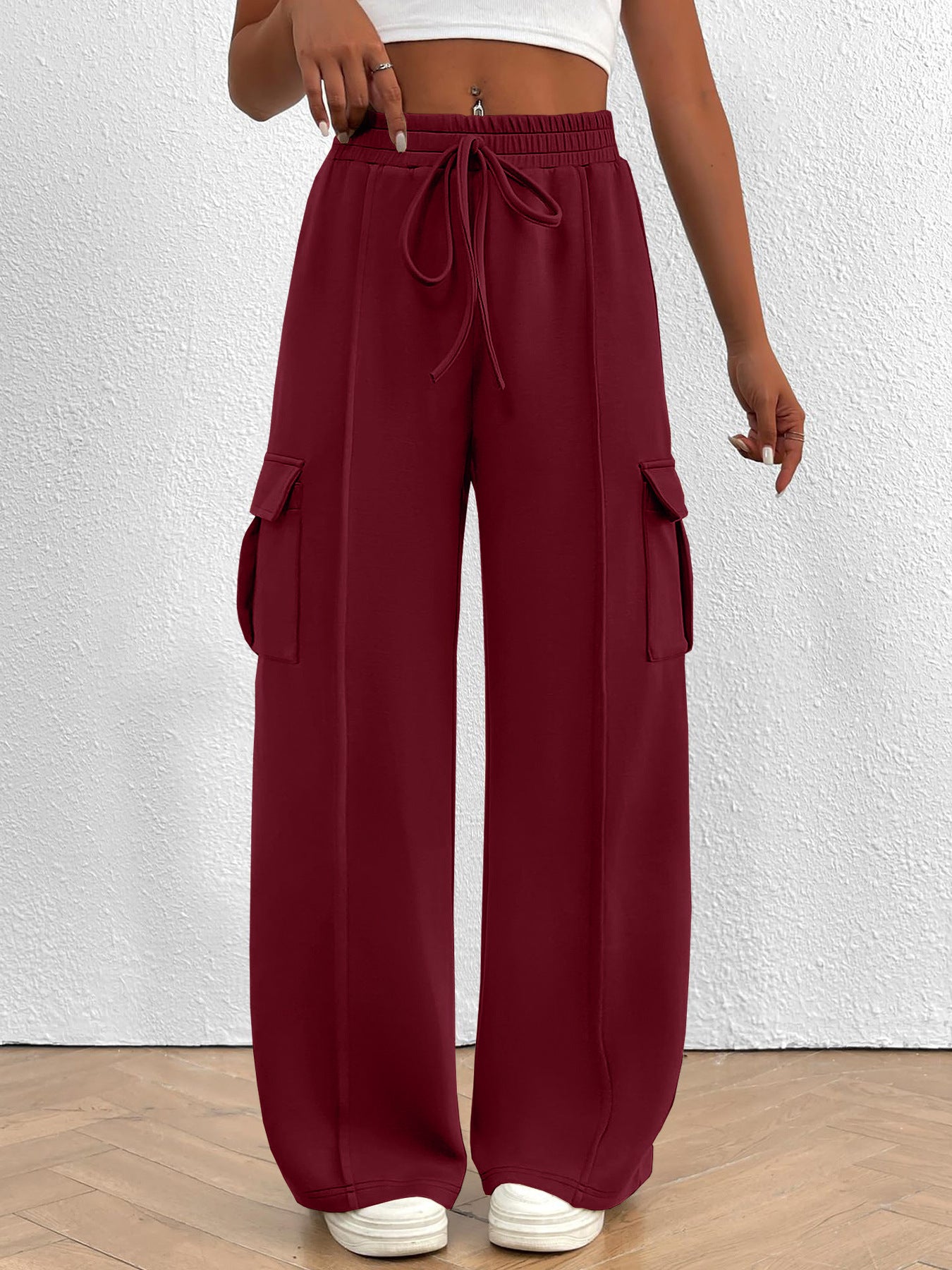 Damen weite Cargo-Hosen mit elastischem Bund und seitlichen Taschen Stalluxe
