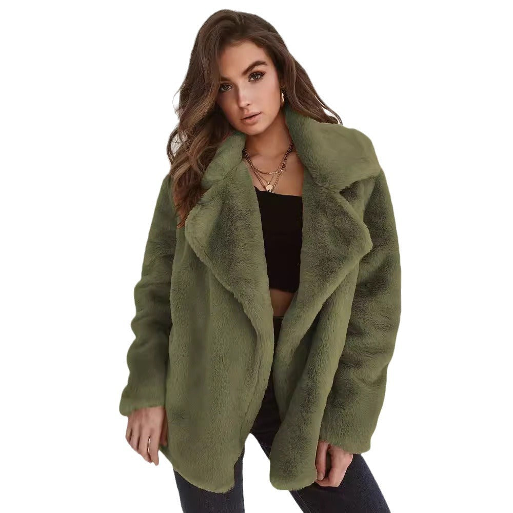 Damen kuscheliger Fleece-Mantel mit klassischem Reverskragen Stalluxe