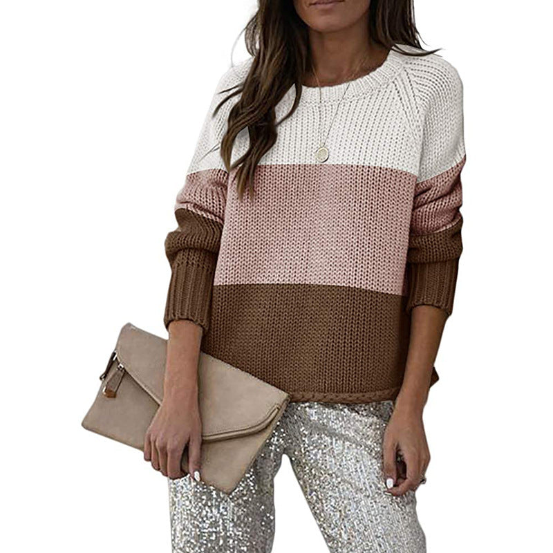 Damen modischer Strickpullover mit modernem Farbblock-Design Stalluxe