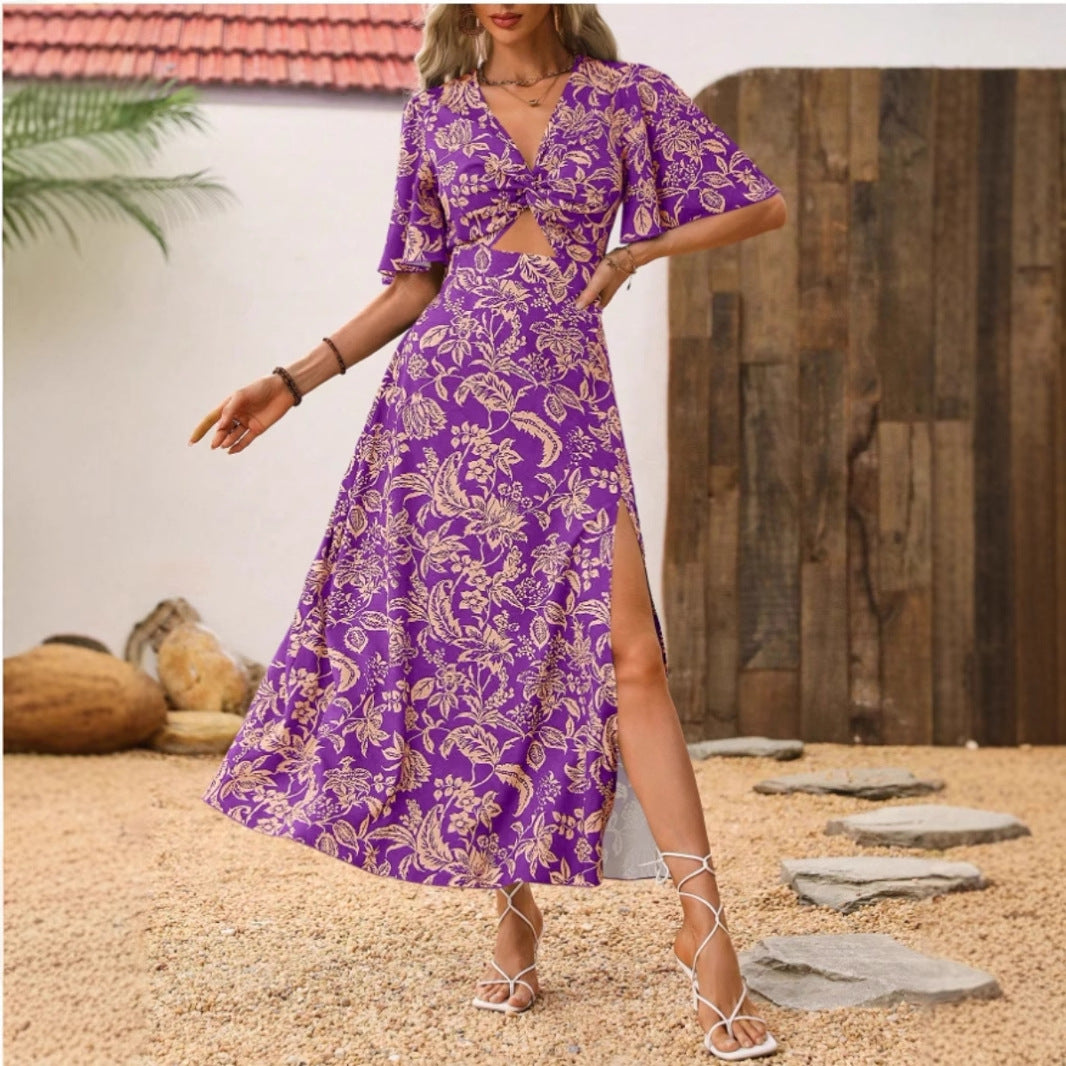 Damen Maxikleid mit floralem Cut-Out und seitlichem Schlitz Stalluxe