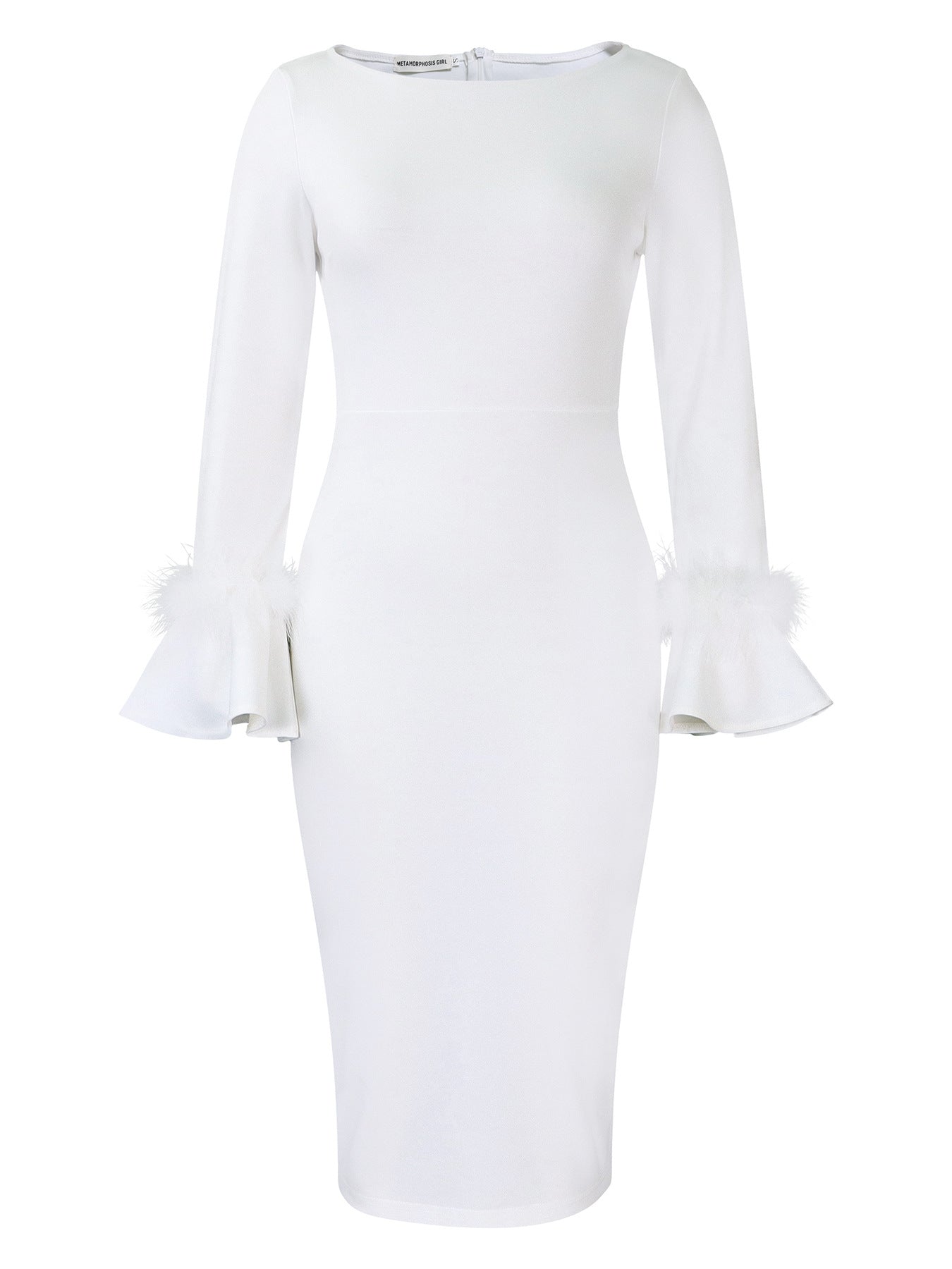 Damen Etuikleid mit trendigen Volantärmeln und Furry-Details Stalluxe