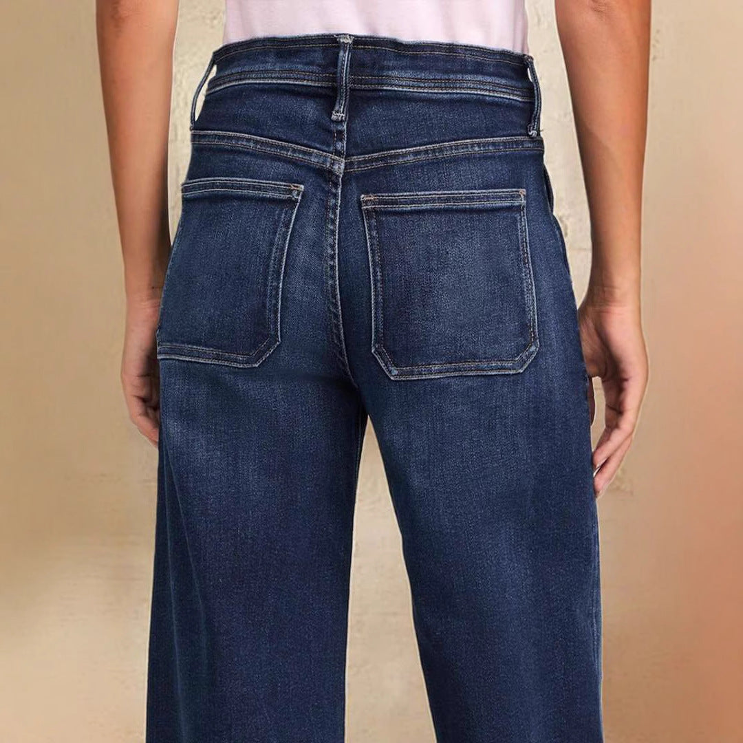 Damen Weit geschnittene Jeans mit lässigem Kordelzug und hohem Bund Stalluxe