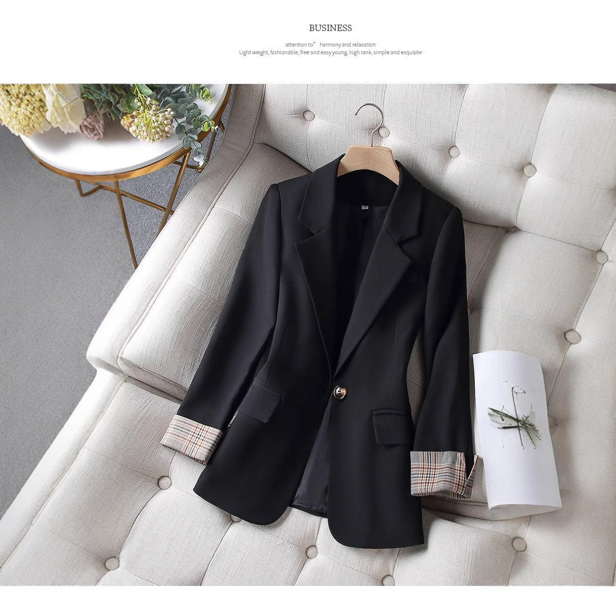 Damen klassische Blazerjacke mit ausgefallenen Ärmelaufschlägen Stalluxe