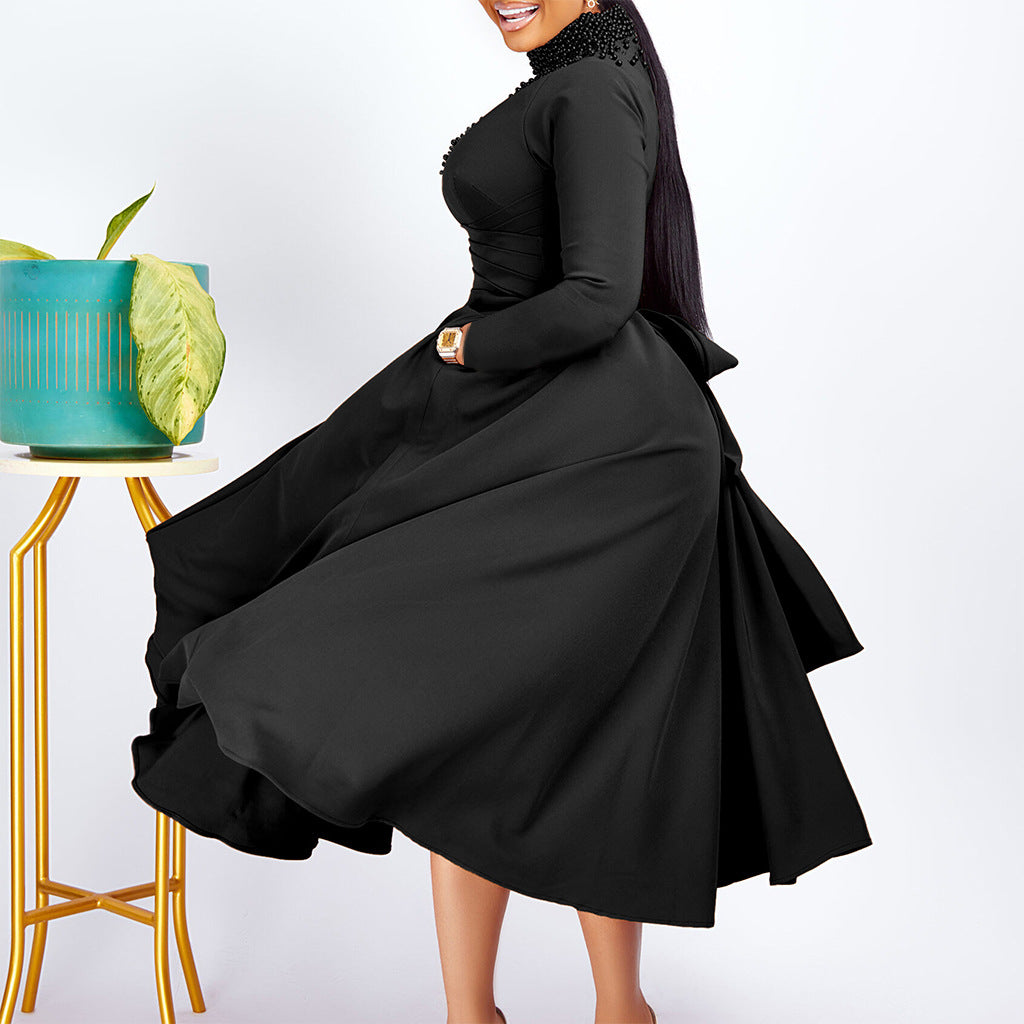 Damen Elegantes Kleid mit dekorativem Perlenbesatz und Wickeldesign Stalluxe