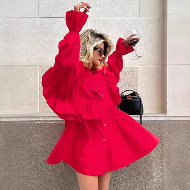 Damen Rüschenbluse im Oversized-Design mit Knopfleiste Stalluxe