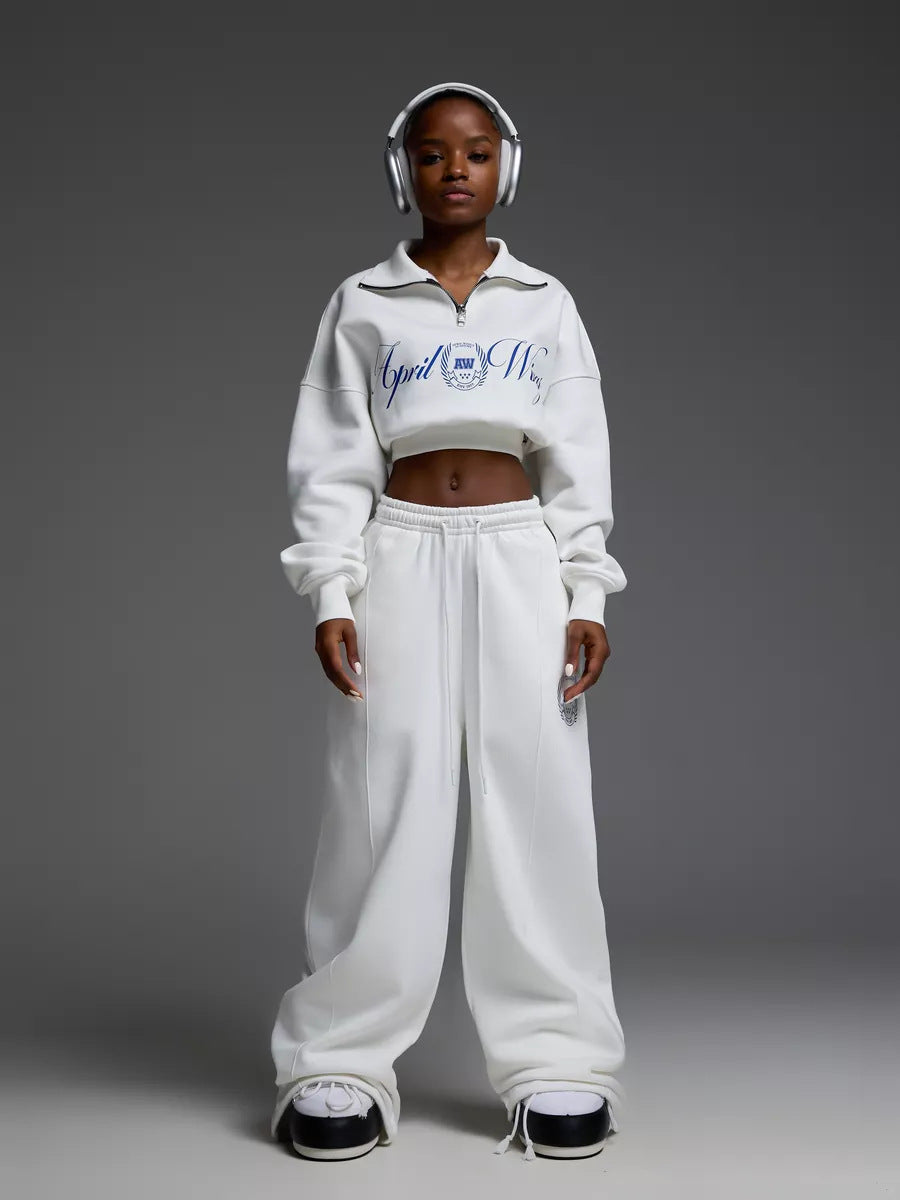 Damen modisches Sweatshirt mit Reißverschluss und weiten Jogginghose Stalluxe