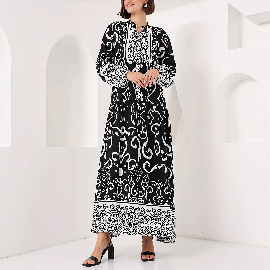 Damen Maxikleid mit kunstvollem Musterdruck Stalluxe
