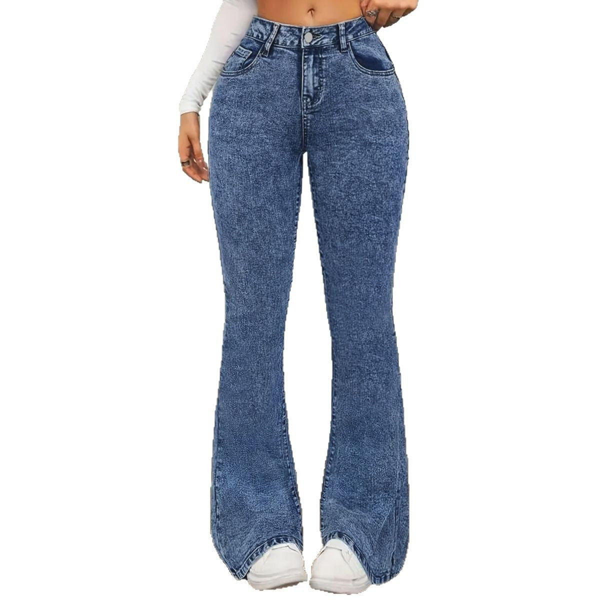 Damen Flared Jeans mit hohem Bund und seitlichen Schlitzen Stalluxe