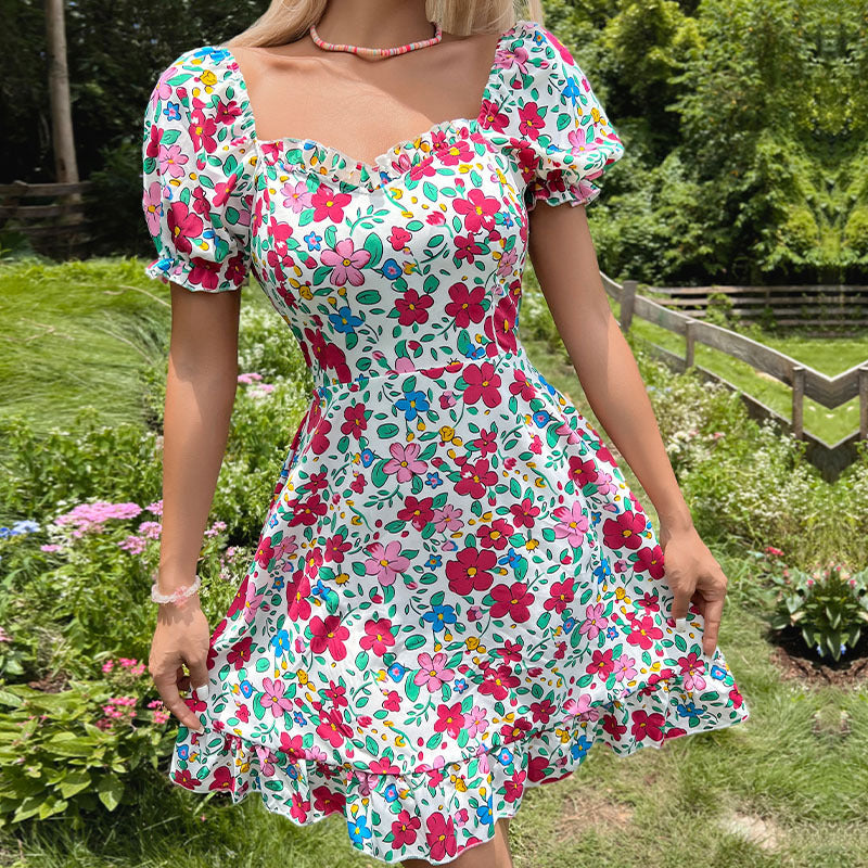 Damen Sommerkleid mit voluminösen Ärmeln und floralem Design Stalluxe