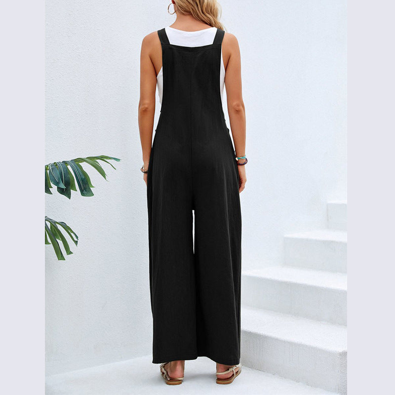 Damen Lässiger Jumpsuit mit weitem Bein und verstellbaren Trägern Stalluxe