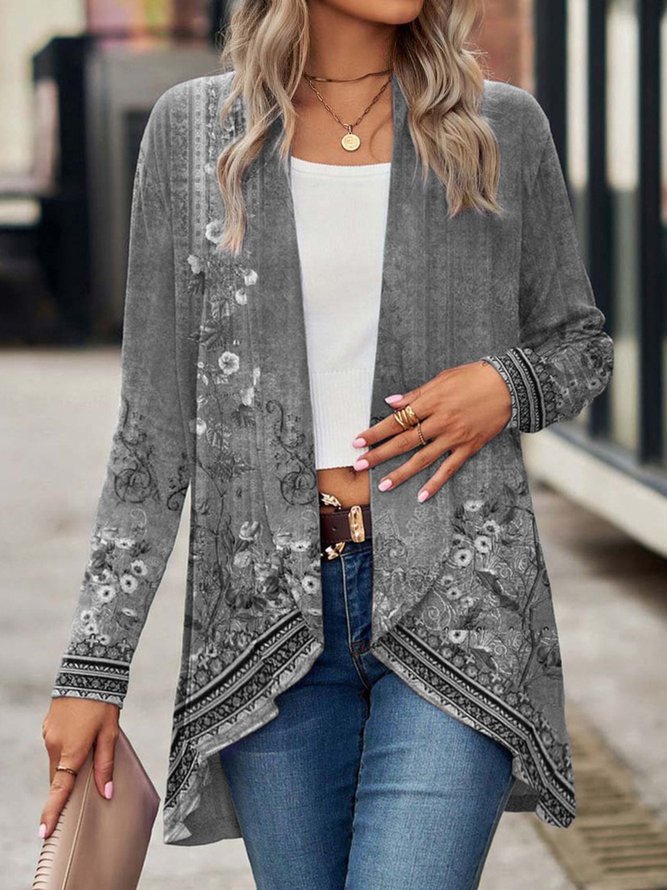 Damen Offene Longjacke mit floralem Design Stalluxe