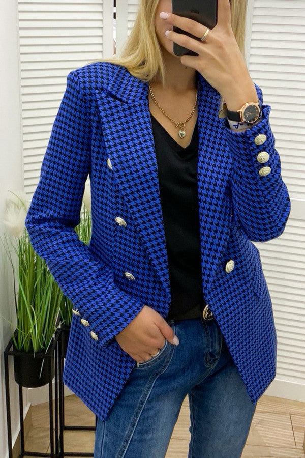 Damen Doppelreihiger Blazer im klassischen Hahnentrittmuster Stalluxe