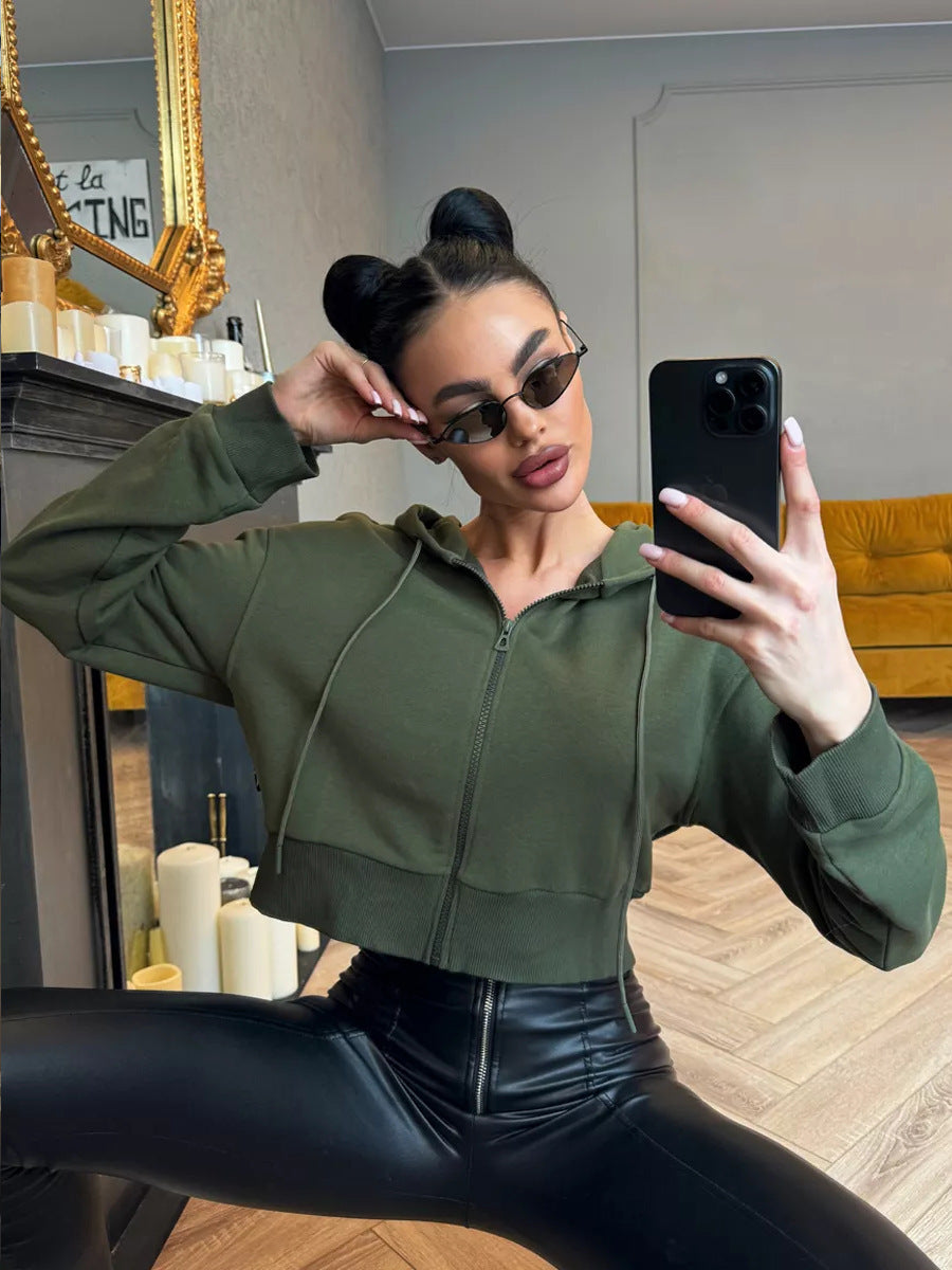 Damen cropped Kapuzenpullover mit bequemen elastischen Bündchen und praktischen Taschen Stalluxe