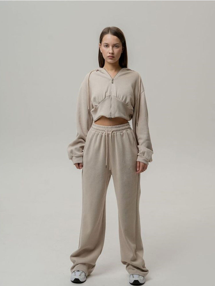 Damen Lässiger Jogginganzug mit cropped Hoodie und weitem Schnitt Stalluxe