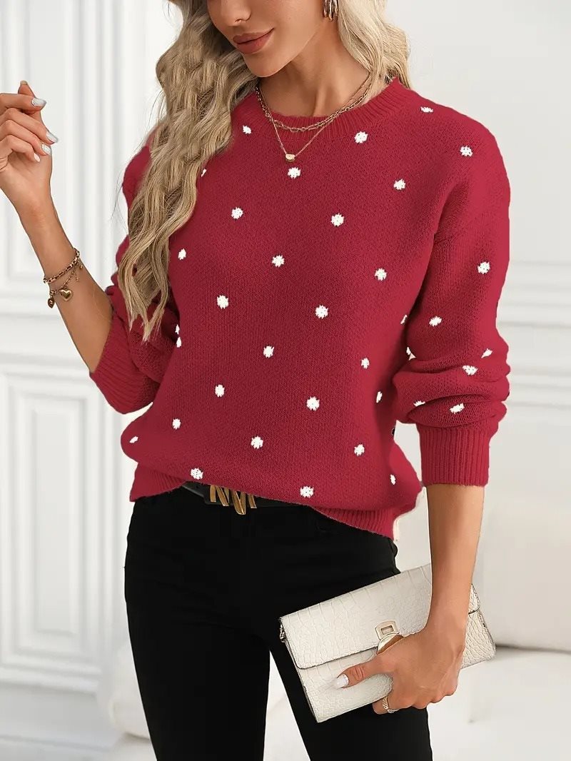 Damen Gemusterter Strickpullover mit Rundhalsausschnitt und lässiger Passform Stalluxe