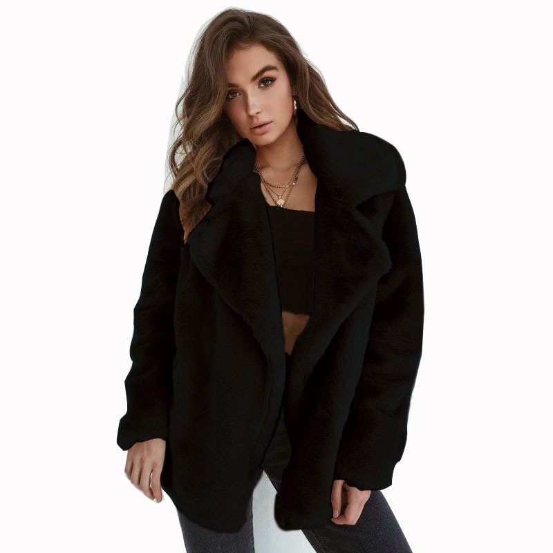 Damen Plüschige Oversized Jacke mit umschlagbarem Kragen und dezentem Schnitt Stalluxe