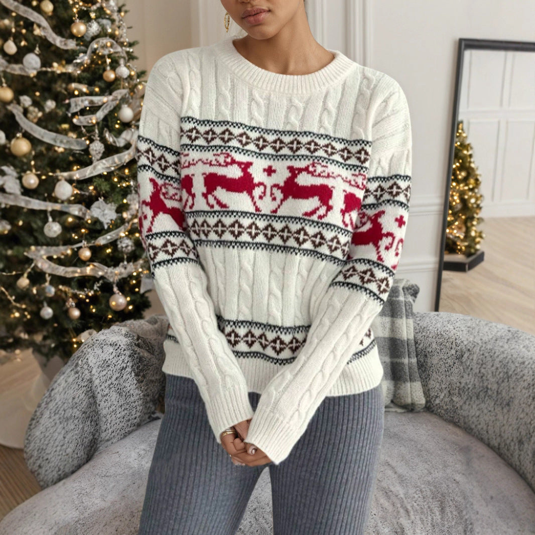 Damen Strickpullover mit festlichem Rentier-Muster und luxuriösem Zopfmuster Stalluxe