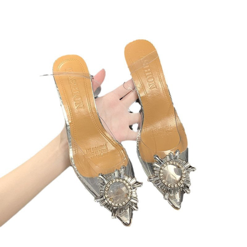 Damen Elegante Slingback-Pumps mit transparentem Obermaterial und funkelndem Schmuckdetail Stalluxe