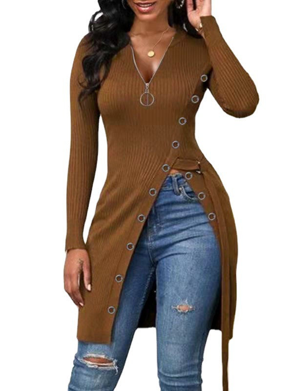 Damen figurbetontes Wickelshirt mit Knopfdetails und tiefem V-Ausschnitt Stalluxe