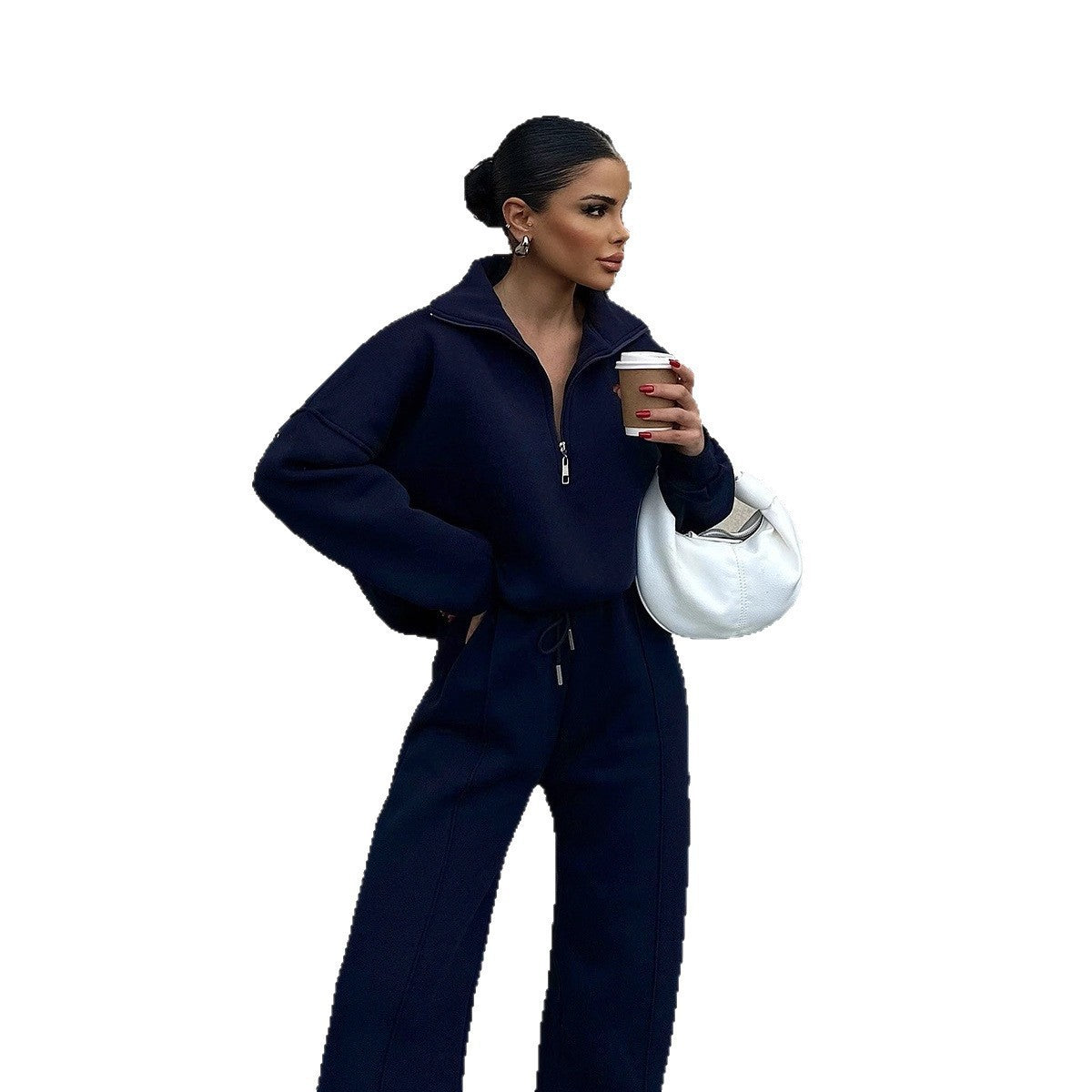 Damen Sportlicher Fleece-Trainingsanzug mit hohem Stehkragen und Reißverschluss Stalluxe