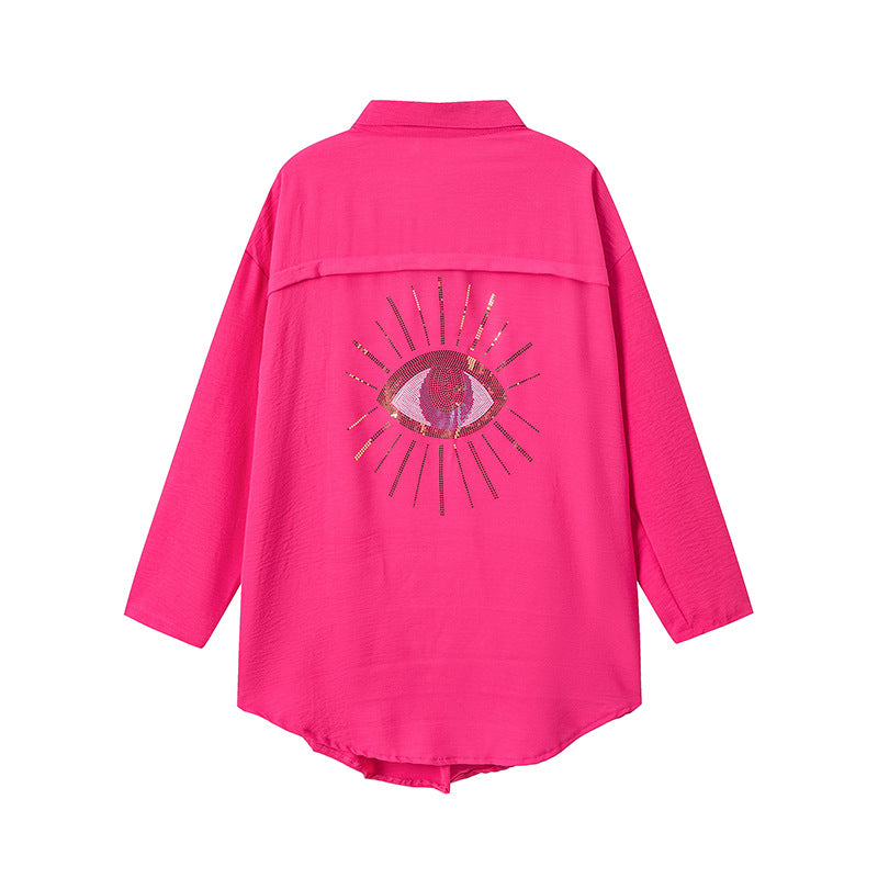 Damen Langarm-Hemdjacke mit auffälligem Augenprint Stalluxe