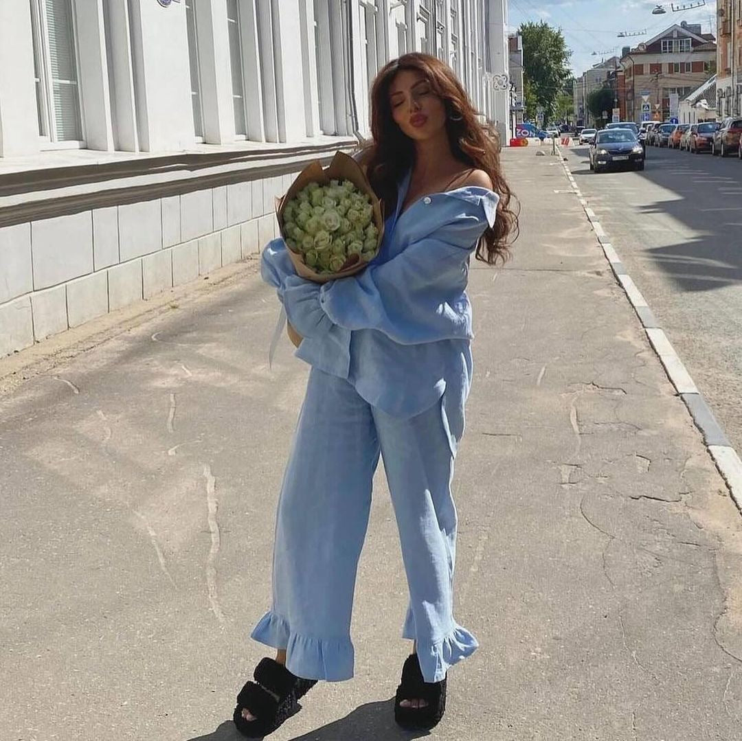 Damen lässiges Pyjama-Set aus atmungsaktiver Baumwolle Stalluxe