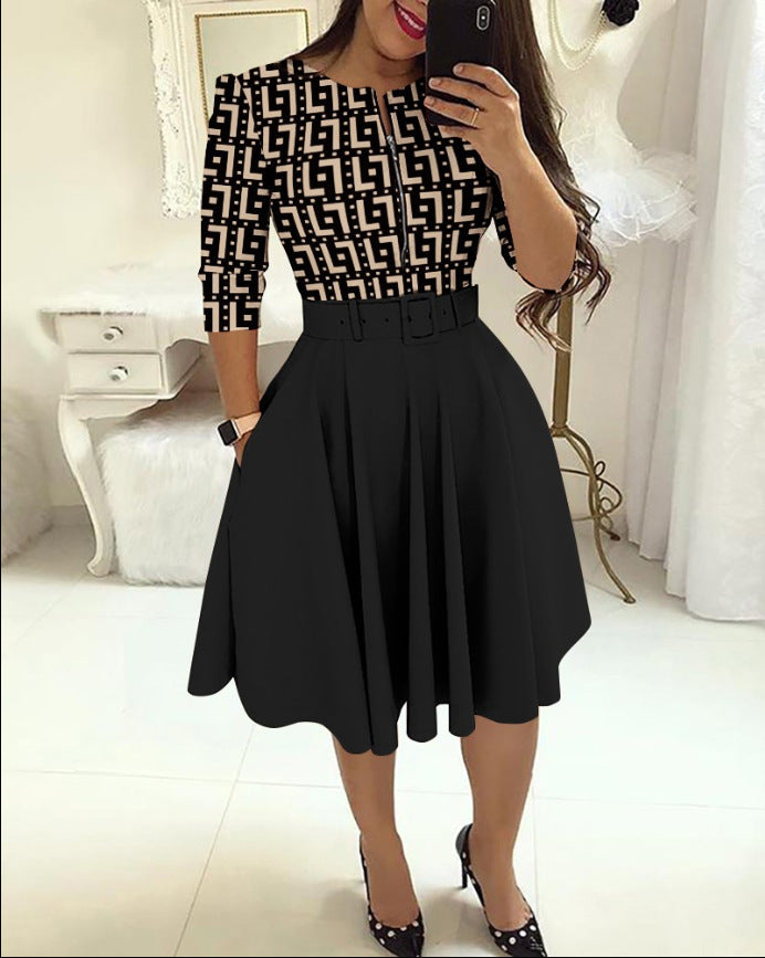 Damen Kleid mit modischem Zip-Design und betontem Taillenbund Stalluxe