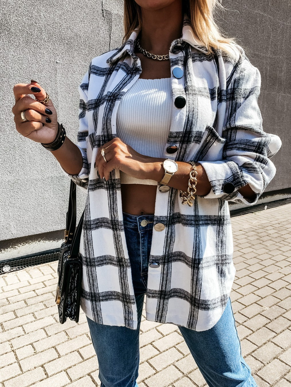 Damen Flanellhemdjacke mit Karomuster und großen Knöpfen Stalluxe
