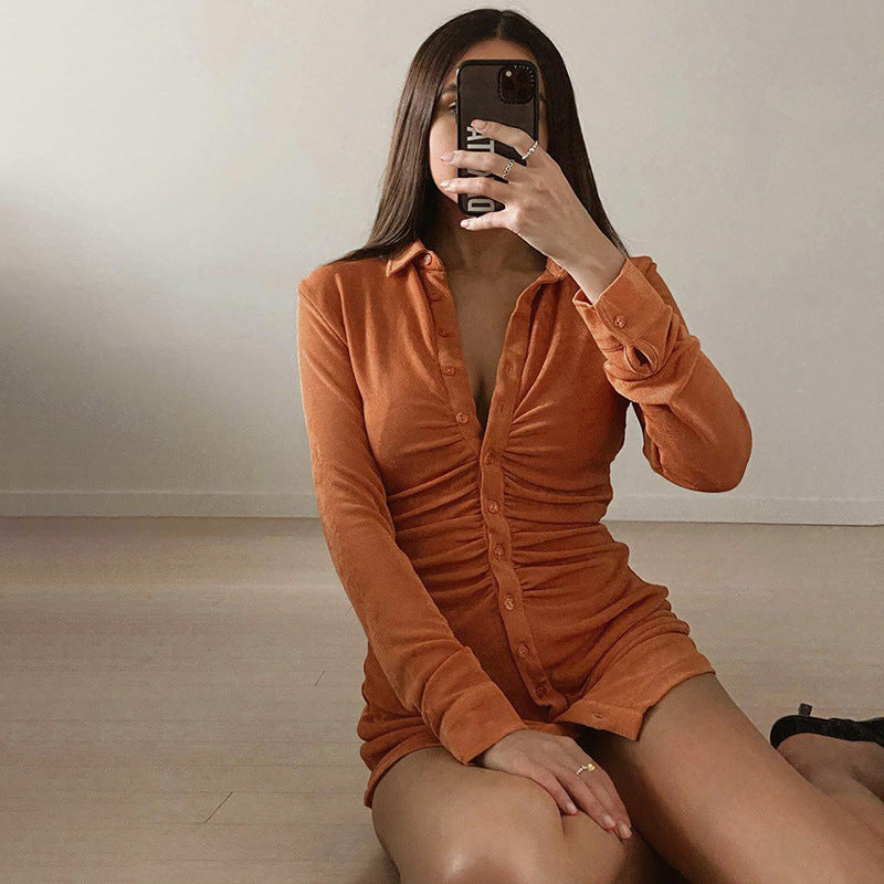 Damen Knielanges Hemdkleid mit Knopfleiste und Raffungen Stalluxe